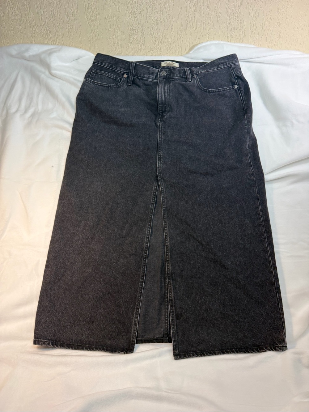 Madewell High-Rise Black Denim Midi Skirt
